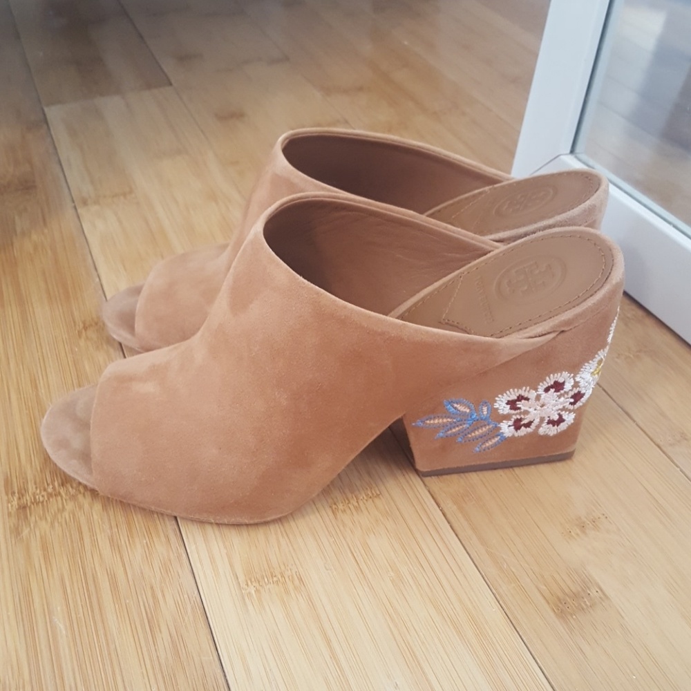 Tory Burch Embroidered Suede Mule